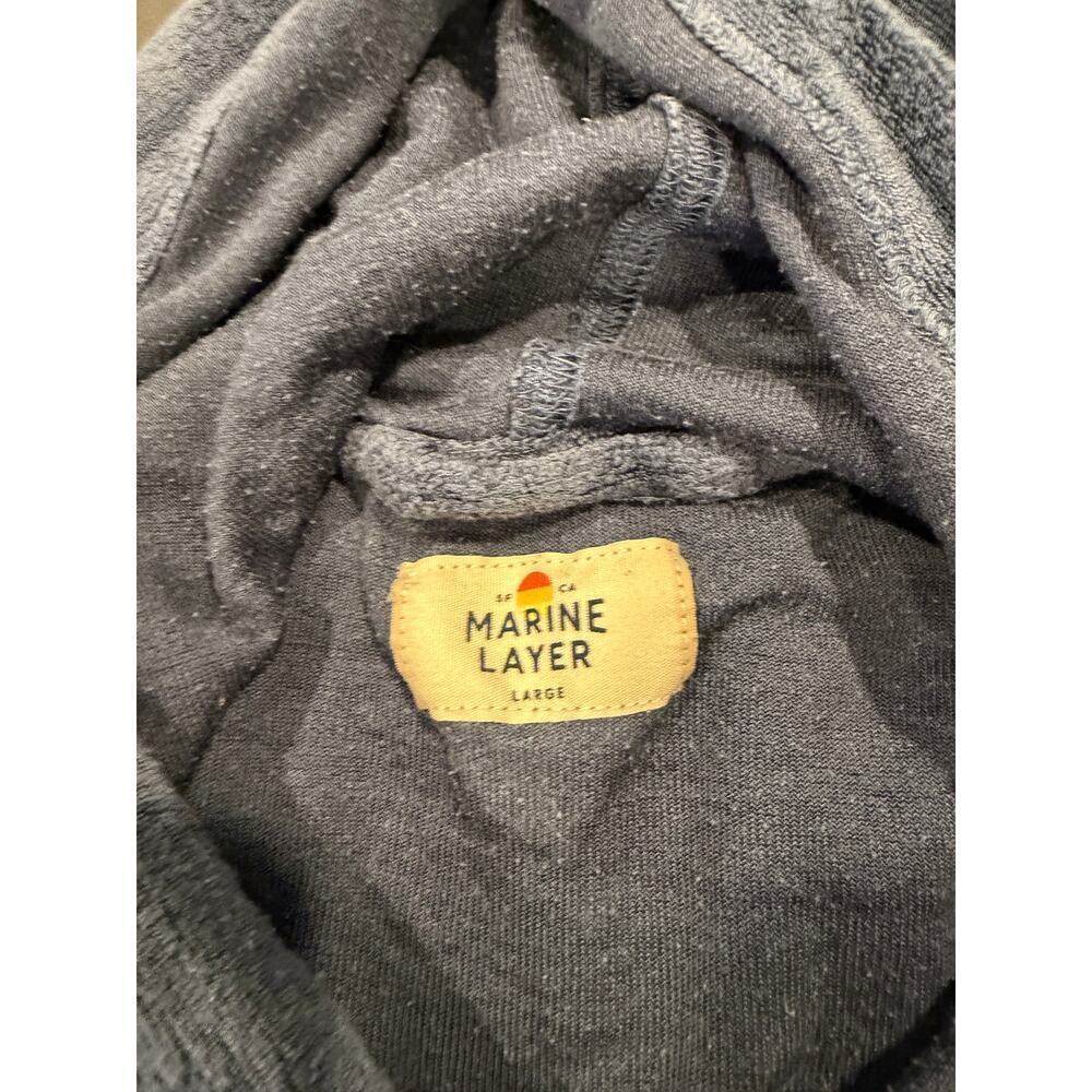 Marine Layer Blue Velour Large Hoodie Kangaroo Pocket Henley - Picture 3 of 5